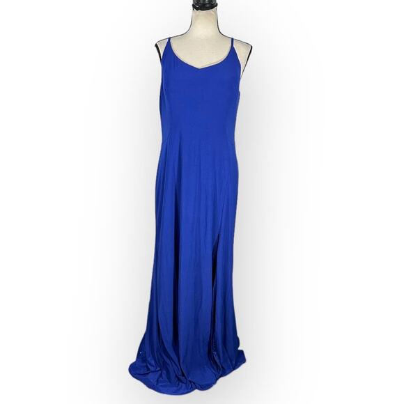 Morgan & Co. Strappy Open Back Jersey Gown Junior's Plus Sz 15 Blue Maxi NWT - Picture 3 of 10
